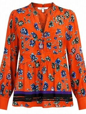 Derek Lam 10 Crosby Silk Floral Blouse Tunic Size 6 Boho Festival Bold